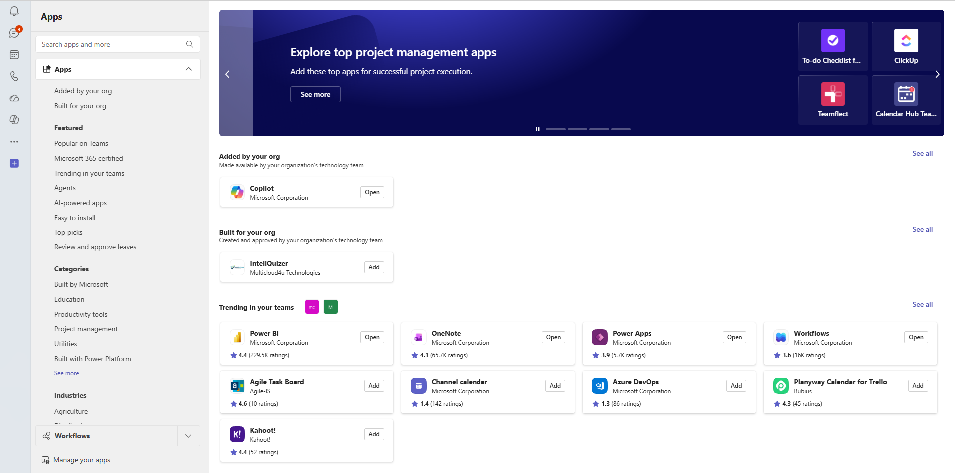 Open Teams Apps store