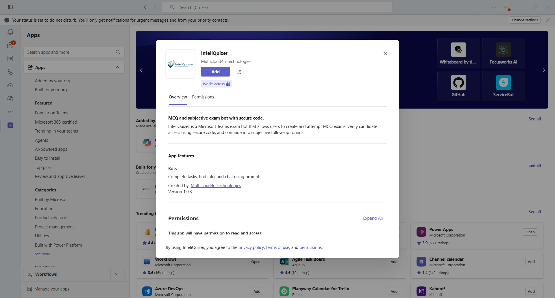 Search InteliQuizer in Teams